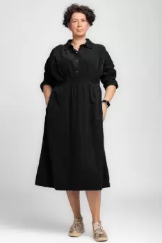 Rochie masura mare din catifea reiata taiata in talie, neagra imagine