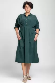 Rochie masura mare din catifea reiata taiata in talie, verde inchis imagine