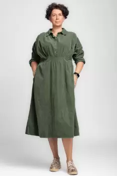 Rochie masura mare din catifea reiata taiata in talie, verde kaki imagine