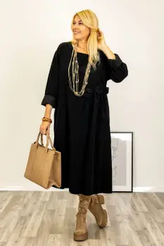 Rochie midi cu taietura oblica si boboci, din catifea reiata neagra imagine