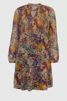 Rochie midi cu volane si imprimeu floral in nuante de toamna imagine