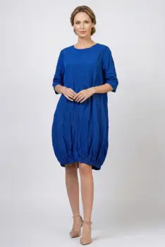 Rochie midi cu volum tip balon din tafta cu memorie, albastru electric imagine