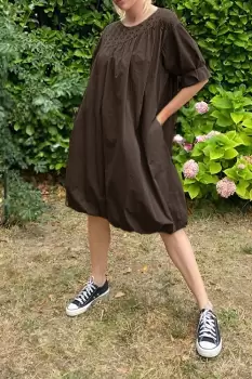 Rochie midi gogosar cu dantela, din poplin de bumbac, maro imagine