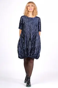 Rochie midi gogosar din tafta cu memorie, albastru metalizat imagine