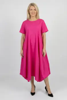 Rochie midi lejera oversize din bumbac, cu croi amplu si colturi, fucsia imagine