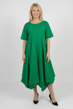 Rochie midi lejera oversize din bumbac, cu croi amplu si colturi, verde imagine