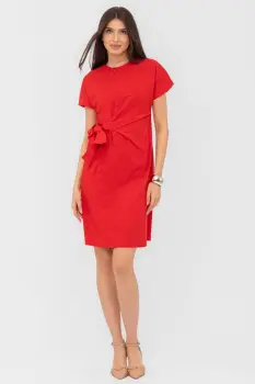 Rochie midi, rosie, din vascoza, petrecuta pe talie imagine