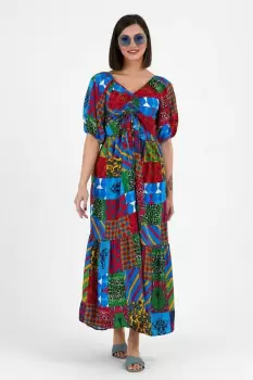 Rochie multicolora cu snur vertical pe bust, din vascoza imagine