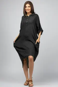Rochie neagra din in Stella Milani cu inel metalic pe spate imagine