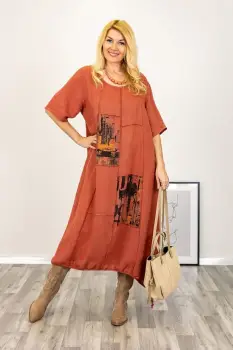 Rochie oversize A-line, din in cu snur in partea de jos, roz inchis imagine