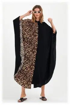 Rochie oversize animal print-negru, din vascoza imagine