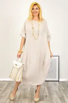 Rochie oversize lalea, din in bej imagine