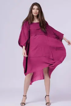 Rochie oversize, magenta, din in si batist de bumbac imagine