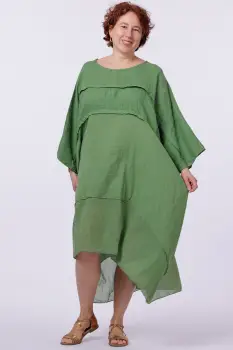 Rochie oversize verde olive, din in si batist de bumbac imagine