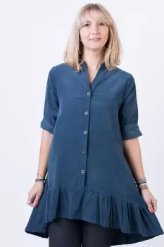 Rochie pentru colanti cu volan, din catifea reiata, turcoaz inchis imagine