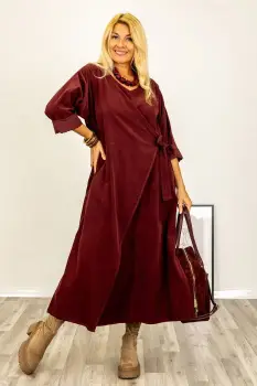 Rochie petrecuta oversize A-line, din catifea reiata, bordo imagine