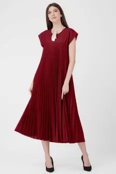 Rochie plisata  A-line lunga, material fin si usor creponat, bordo imagine