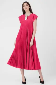 Rochie plisata A-line lunga, material fin si usor creponat, fucsia imagine