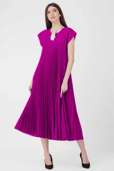 Rochie plisata  A-line lunga, material fin si usor creponat, magenta imagine