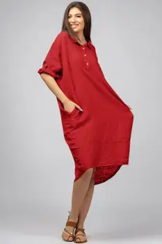 Rochie rosie din in Stella Milani cu inel metalic pe spate imagine