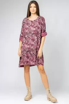 Rochie scurta din vascoza cu imprimeu animal print, roz imagine