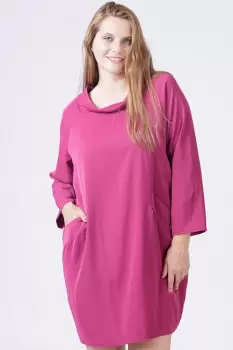 Rochie scurta mov zmeura cu guler intors si buzunare imagine