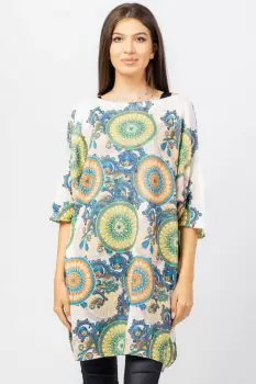 Rochie scurta tricotata cu maneca fluture si imprimeu mandale imagine