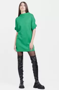 Rochie scurta tricotata, cu maneca scurta si nasture, din vascoza, verde imagine