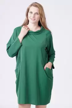 Rochie scurta verde cu guler intors si buzunare imagine