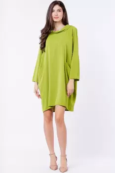 Rochie scurta verde deschis cu guler intors si buzunare imagine
