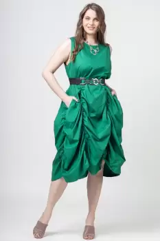 Rochie spectaculoasa verde, din poplin satinat, cu falduri imagine