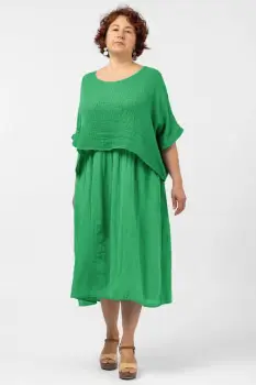 Rochie suprapusa cu bluza plasa, din bumbac, verde intens imagine