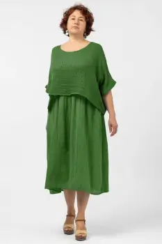 Rochie suprapusa cu bluza plasa, din bumbac, verde oliv imagine