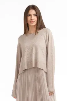 Rochie suprapusa din tulle  cu puloveras despicat la spate, bej imagine