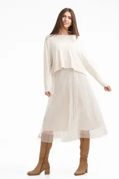 Rochie suprapusa din tulle  cu puloveras despicat la spate, bej ivoire imagine