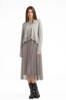 Rochie suprapusa din tulle  cu puloveras despicat la spate, gri imagine