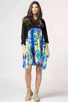 Rochie trendy cu imprimeu chipuri predominant albastru electric, din bumbac imagine