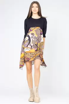 Rochie trendy cu imprimeu pauni, predominant portocaliu imagine