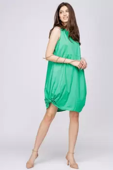 Rochie verde, din poplin de bumbac, cu noduri laterale imagine