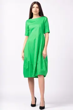 Rochie verde, lalea, cambrata, cu fermoar, din poplin de bumbac imagine