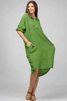 Rochie verde oliv din in Stella Milani cu inel metalic pe spate imagine