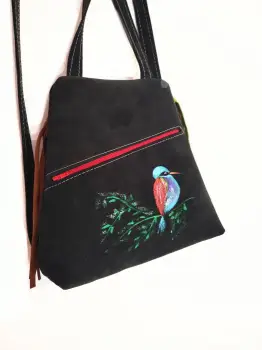 Rucsac din piele naturala cu pasarea colibri ,unicat imagine