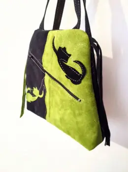 Rucsac din piele naturala ,negru cu olive ,si pisicute imagine