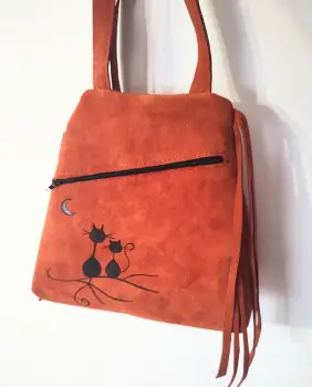 Rucsac handmade din piele naturala, cu pisicute imagine