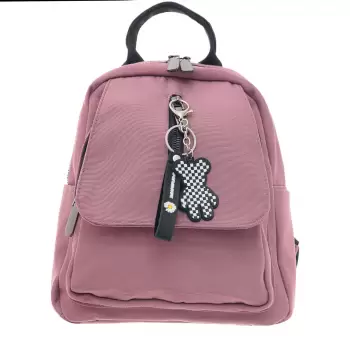 Rucsac mic chic din material textil roz mat, cu fermoar vertical imagine