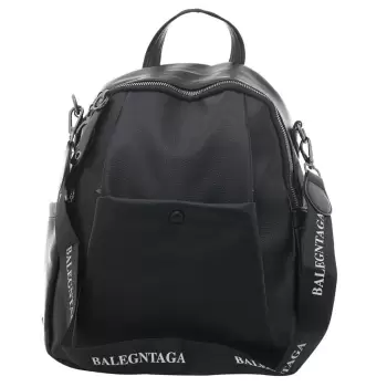 Rucsac negru din piele ecologica, cu capsa si bareta de umar cu scris imagine