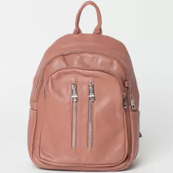 Rucsac roz cu doua fermoare verticale din piele ecologica imagine