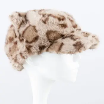 Sapca cu cozoroc din blanita si interior matlasat, animal print bej imagine
