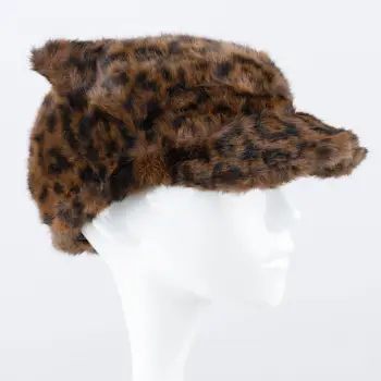 Sapca cu cozoroc din blanita si interior matlasat, animal print maro imagine