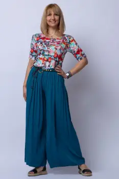 Tricou din vascoza cu imprimeu cu rosu si verde imagine